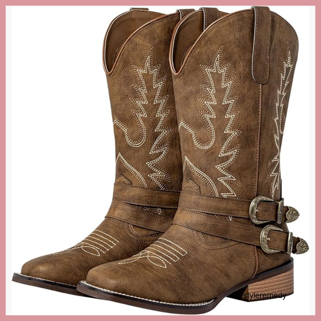 Extra Wide Calf Cowboy Boots With Hidden Stretch Panel & Removable Cushion